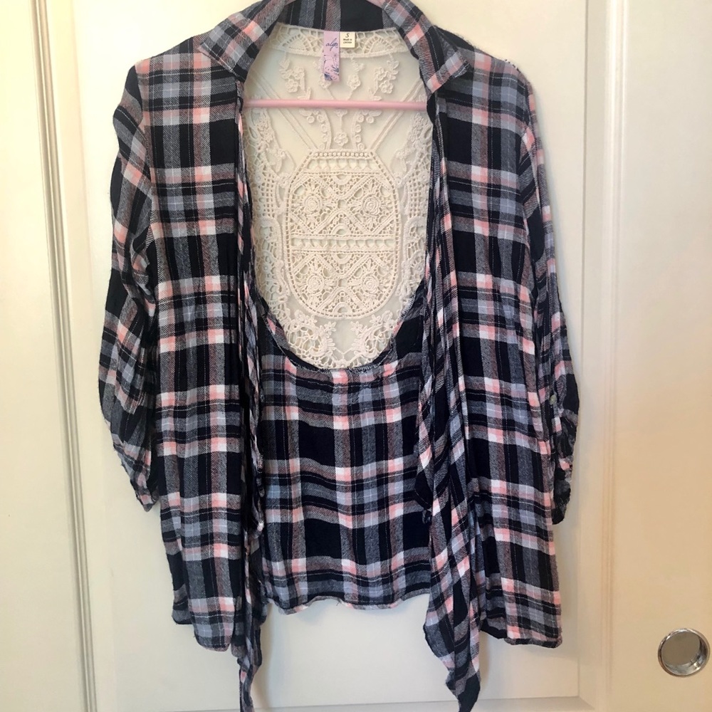 Alya flannel cardigan with lace back